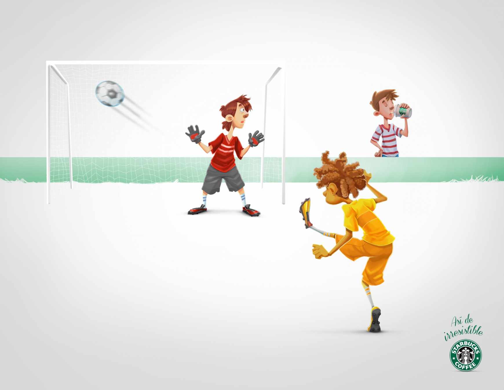 星巴克漫畫平面廣告創(chuàng)意設(shè)計(jì)-上海廣告設(shè)計(jì)公司廣告分享-踢球篇
