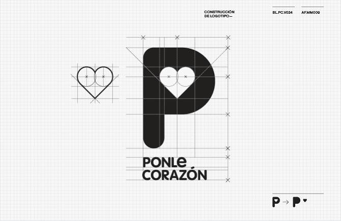 秘魯癌癥基金會Ponle Corazón 標(biāo)志及品牌形象設(shè)計標(biāo)志網(wǎng)格線圖——尚略廣告設(shè)計公司標(biāo)志設(shè)計公司