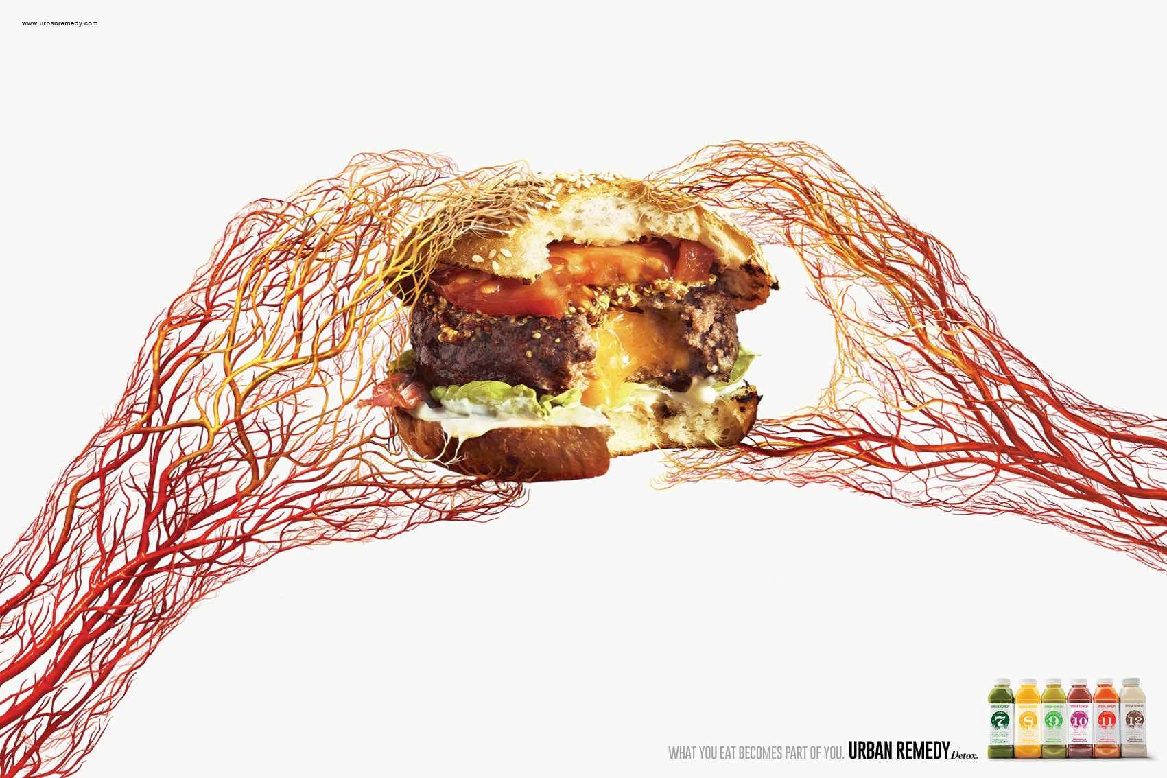 Urban Remedy 健康食品配送公司平面廣告創(chuàng)意設(shè)計之拒絕垃圾食品1-漢堡