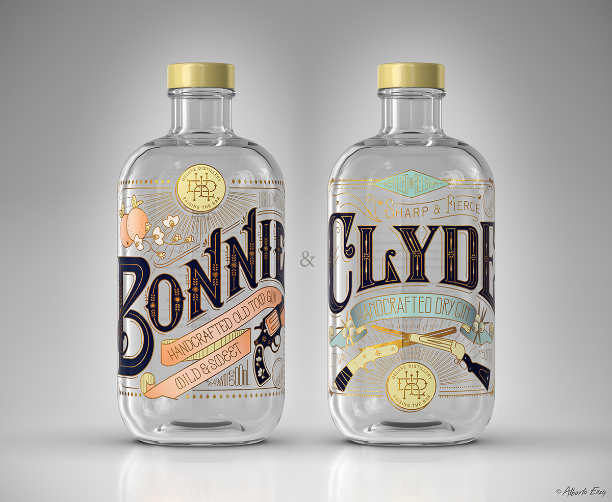BONNIE & CLYDE Gin 杜松子白酒包裝設(shè)計(jì)-國外包裝設(shè)計(jì)欣賞1
