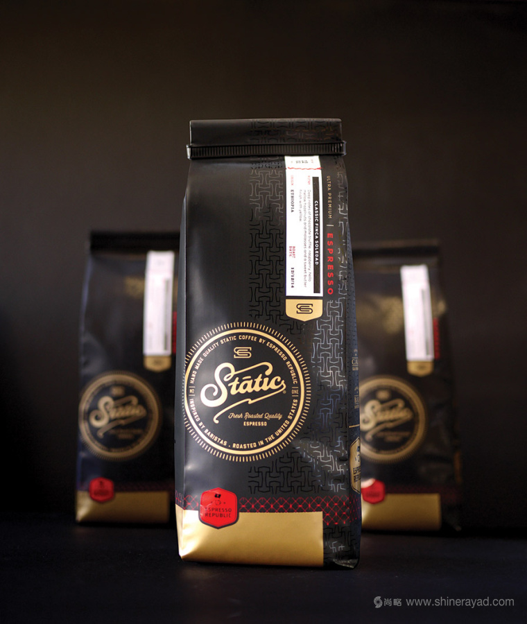 Static Coffee 袋裝咖啡豆咖啡紅黑包裝設(shè)計(jì)1-黑色包裝