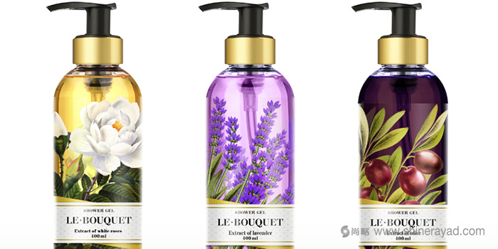 上海化妝品包裝設(shè)計(jì)公司欣賞:全彩印花朵插畫 Le Bouquet 品牌沐浴露包裝設(shè)計(jì) 上?;瘖y品包裝設(shè)計(jì)公司欣賞:全彩印花朵插畫 Le Bouquet 品牌沐浴露包裝設(shè)計(jì)