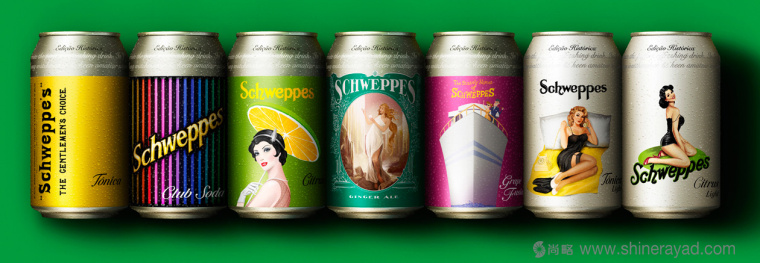 復(fù)古女郎插畫設(shè)計 Schweppes 易拉罐飲料包裝設(shè)計-上海包裝設(shè)計公司2
