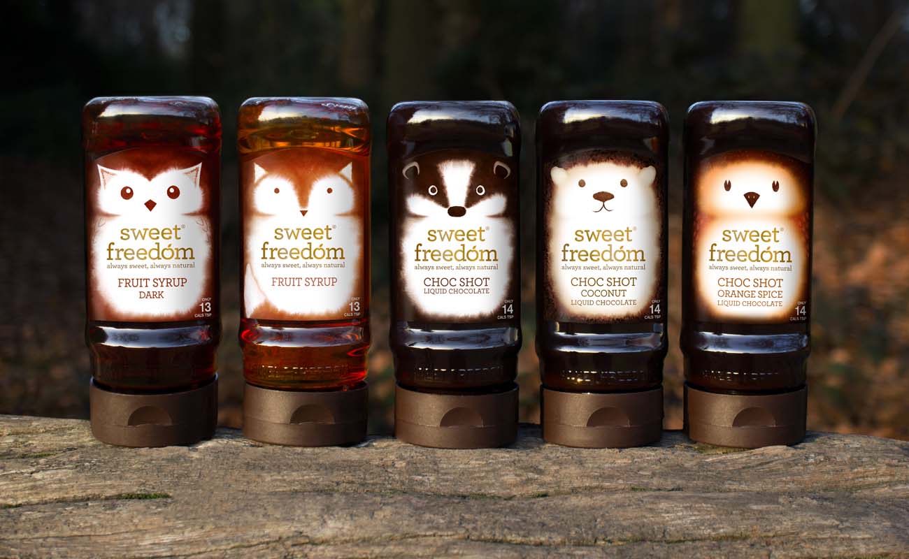 甜蜜的自由天然水果糖漿包裝設(shè)計(jì)，利用動(dòng)物表現(xiàn)產(chǎn)品適合糖尿病患者的特性