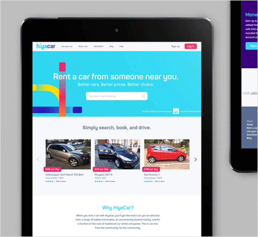 Hiyacar汽車共享平臺(tái)品牌形象設(shè)計(jì)-網(wǎng)站設(shè)計(jì)與手機(jī)APP界面設(shè)計(jì)，完美的動(dòng)態(tài)多彩漸變風(fēng)格