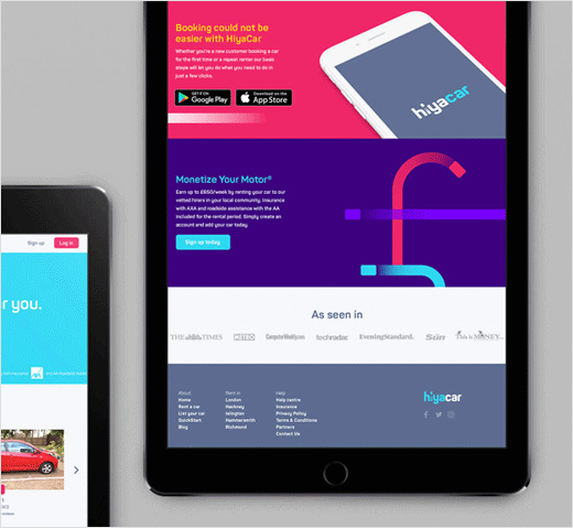 Hiyacar汽車共享平臺(tái)品牌形象設(shè)計(jì)-網(wǎng)站設(shè)計(jì)與手機(jī)APP界面設(shè)計(jì)，完美的動(dòng)態(tài)多彩漸變風(fēng)格