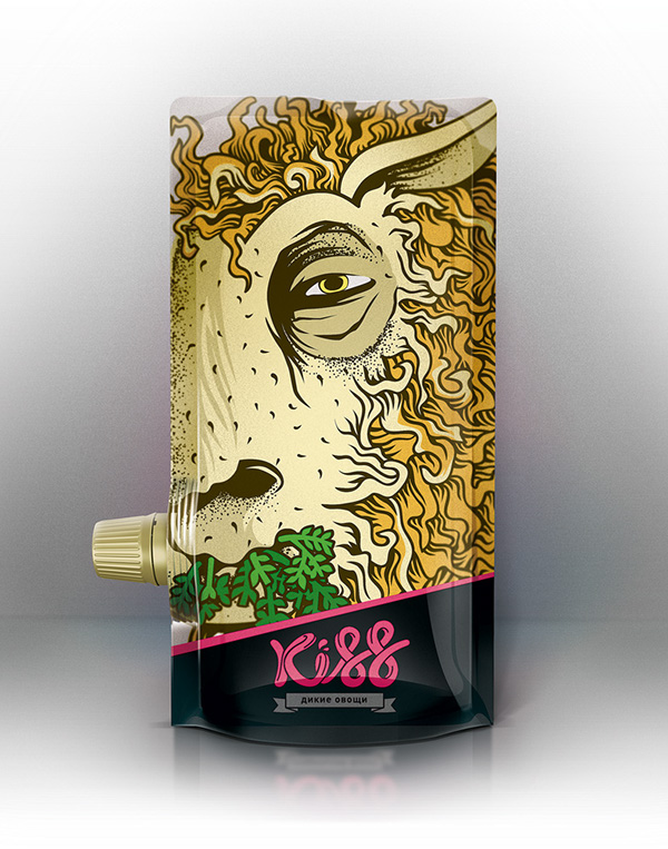 kiss人物夸張插畫果蔬泥包裝設(shè)計(jì)-上海包裝設(shè)計(jì)公司國外創(chuàng)意包裝欣賞