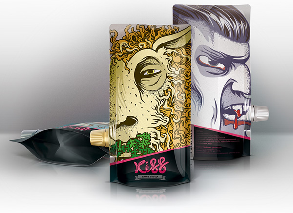 kiss人物夸張插畫果蔬泥包裝設(shè)計(jì)-上海包裝設(shè)計(jì)公司國外創(chuàng)意包裝欣賞