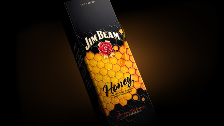 金黃色六邊形圖案 Jim Beam 蜂蜜包裝設(shè)計(jì)，極具食欲感