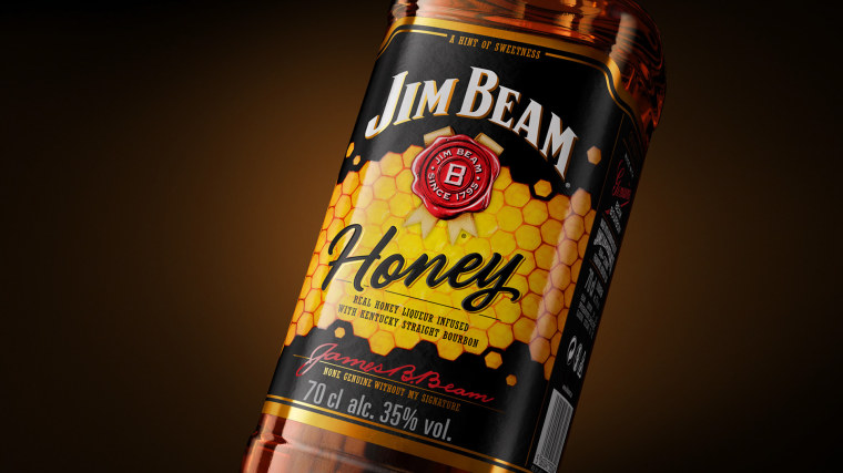 金黃色六邊形圖案 Jim Beam 蜂蜜包裝設(shè)計(jì)，極具食欲感