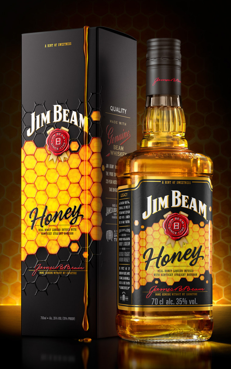 金黃色六邊形圖案 Jim Beam 蜂蜜包裝設(shè)計(jì)，極具食欲感