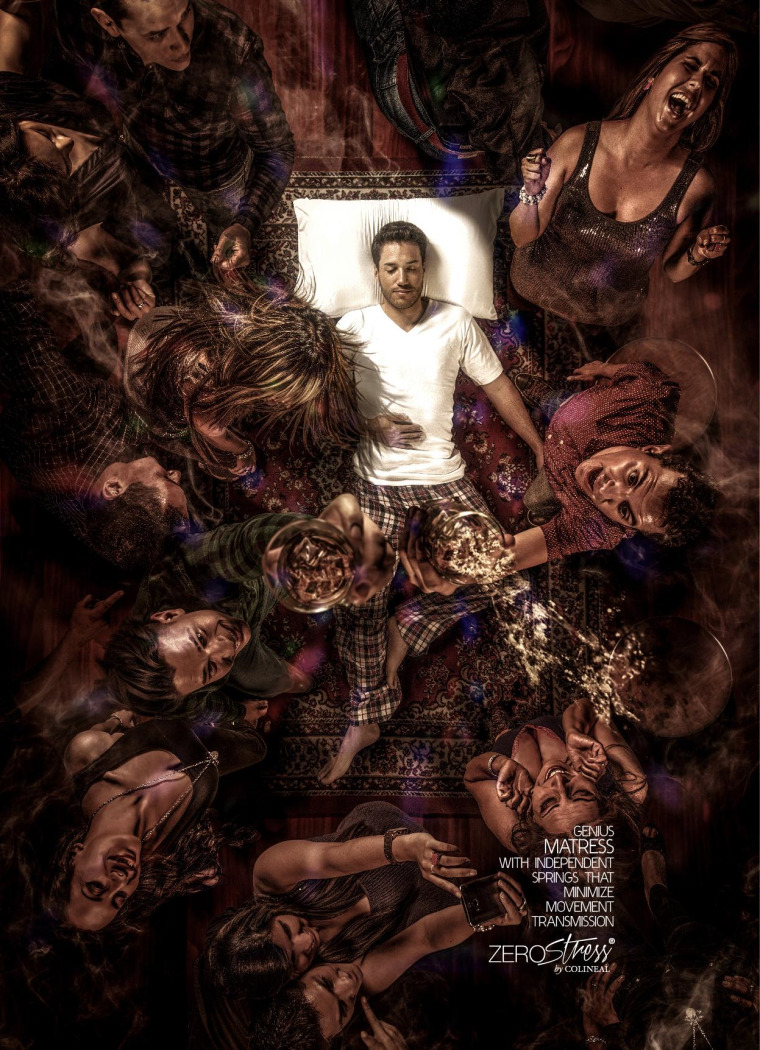 厄瓜多爾Genius Matress 床墊平面創(chuàng)意廣告-“狂歡安然入睡”篇-上海品牌策劃設(shè)計公司