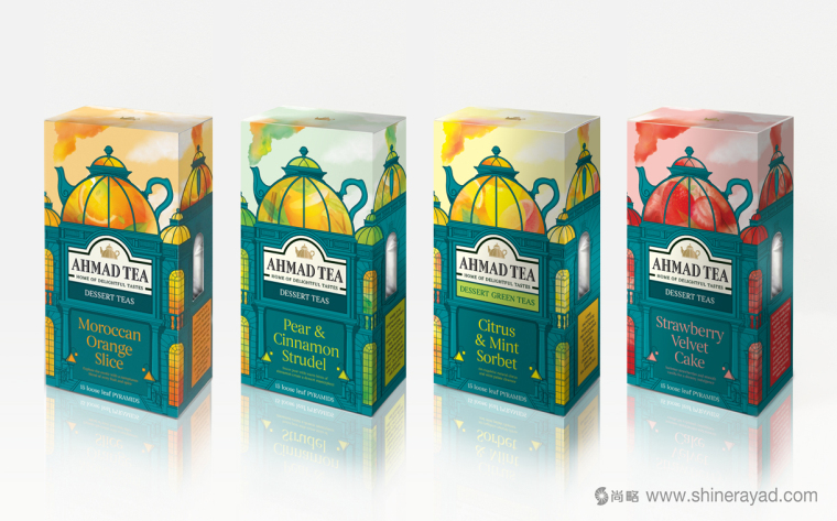 國外茶葉包裝設(shè)計(jì)欣賞：ahmad tea 甜點(diǎn)茶金字塔系列包裝設(shè)計(jì)