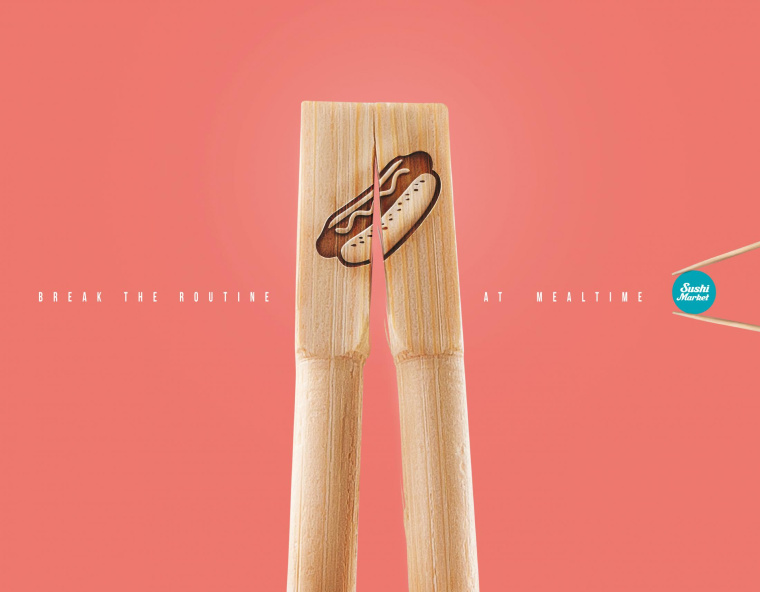 Sushi Market 漢堡餐廳平面創(chuàng)意廣告設(shè)計“筷子休息”篇-上海平面廣告策劃設(shè)計公司-上海品牌策劃設(shè)計公司