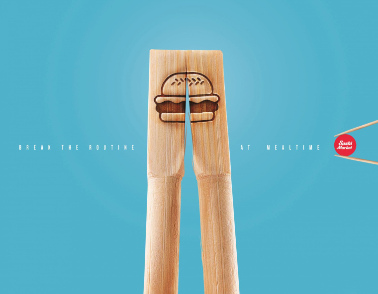 Sushi Market 漢堡餐廳平面創(chuàng)意廣告設(shè)計“筷子休息”篇-上海平面廣告策劃設(shè)計公司-上海品牌策劃設(shè)計公司