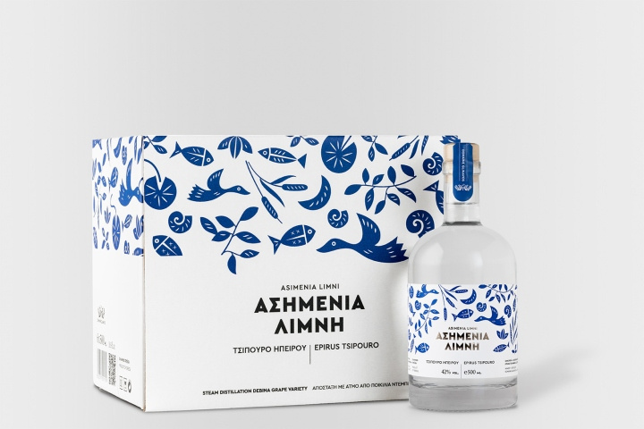 Asimenia白酒包裝藍色標簽設計包裝插畫設計-上海包裝設計公司