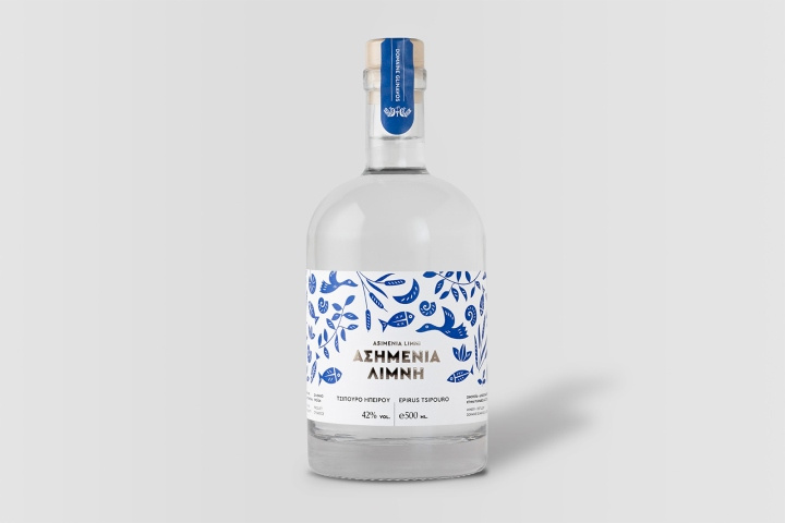 Asimenia白酒包裝藍色標簽設計包裝插畫設計-上海包裝設計公司