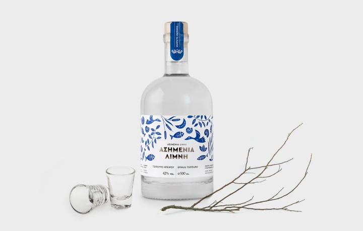 Asimenia白酒包裝藍色標簽設計包裝插畫設計-上海包裝設計公司