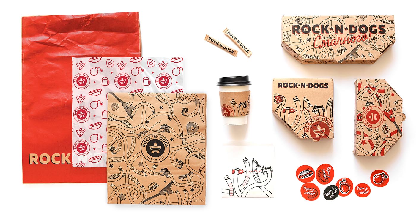 上海品牌包裝設(shè)計公司欣賞：ROCK ''''N DOG外賣快餐盒手繪插畫包裝設(shè)計