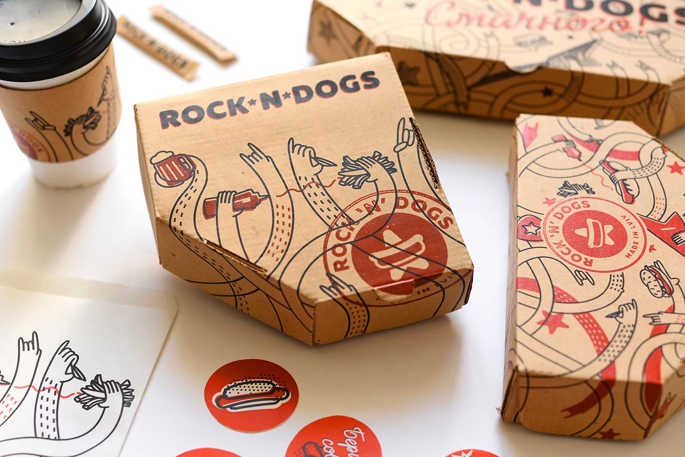上海品牌包裝設(shè)計公司欣賞：ROCK ''''N DOG外賣快餐盒手繪插畫包裝設(shè)計