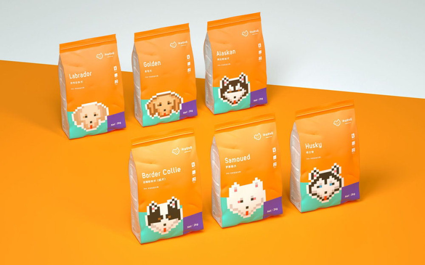 Nonda寵物店商品品牌包裝設(shè)計(jì)，馬賽克寵物插畫風(fēng)格