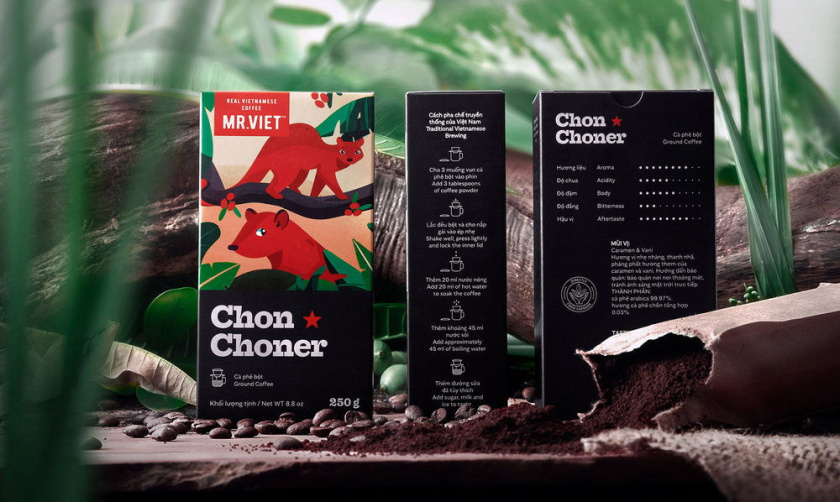 越南Chon Choner咖啡包裝設(shè)計(jì)，具有俏皮的動(dòng)物插圖設(shè)計(jì)