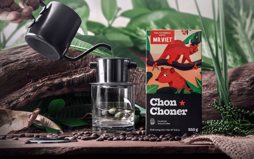 越南Chon Choner咖啡包裝設(shè)計(jì)，具有俏皮的動(dòng)物插圖設(shè)計(jì)