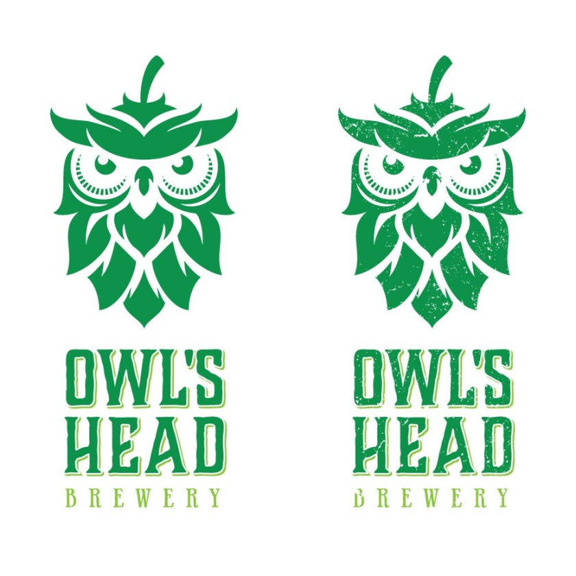 藝術(shù)單色徽標(biāo)logo設(shè)計(jì)-Owls Head Brewery 貓頭鷹啤酒花標(biāo)志設(shè)計(jì)