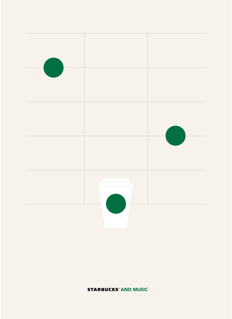 巴西Rai廣告公司為星巴克創(chuàng)作的“圖標”篇平面創(chuàng)意廣告-星巴克和音樂 巴西Rai廣告公司為星巴克創(chuàng)作的“圖標”篇平面創(chuàng)意廣告-星巴克和音樂