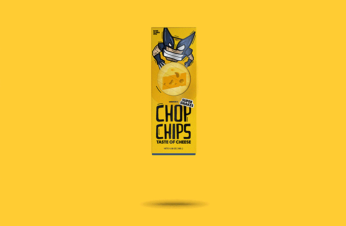 Chop chips 俄羅斯薯片包裝設(shè)計，一只卡通小狼仔正在用餐的插畫設(shè)計