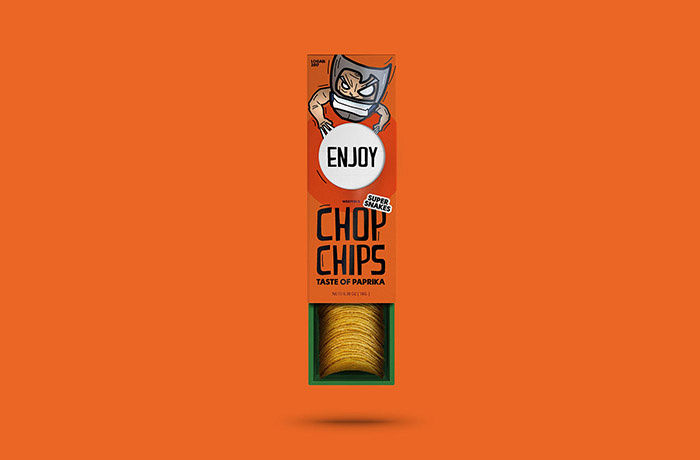 Chop chips 俄羅斯薯片包裝設(shè)計，一只卡通小狼仔正在用餐的插畫設(shè)計