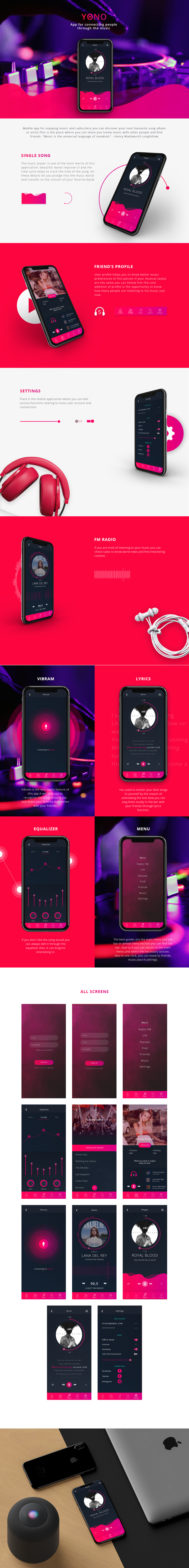 YONO.MP3音樂app程序界面UI設(shè)計，充滿了動感、時尚與酷的味道