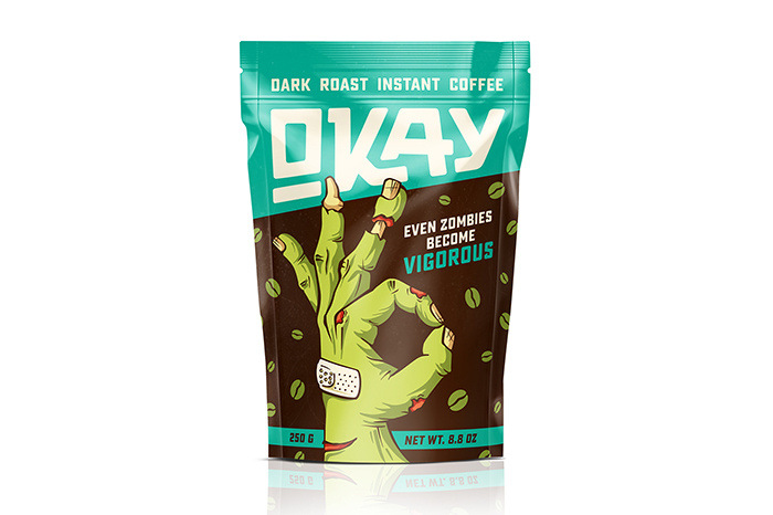 OKAY咖啡神秘生物的手插圖包裝設(shè)計，一切都會好起來的