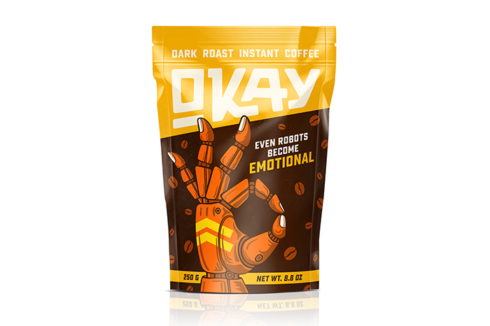 OKAY咖啡神秘生物的手插圖包裝設(shè)計，一切都會好起來的