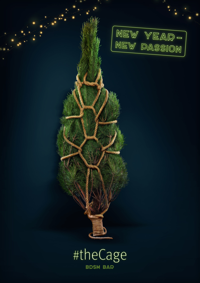 “新年，新激情” the Cage酒吧平面創(chuàng)意廣告海報策劃設(shè)計-圣誕樹