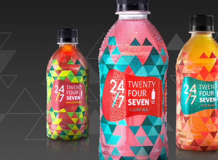 24/7品牌草本植物飲料包裝設(shè)計(jì),五顏六色的幾何三角色塊風(fēng)格包裝設(shè)計(jì) 24/7品牌草本植物飲料包裝設(shè)計(jì),五顏六色的幾何三角色塊風(fēng)格包裝設(shè)計(jì)