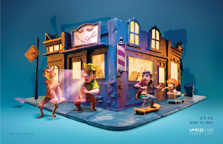 UMD緊急醫(yī)療護(hù)理平面廣告創(chuàng)意設(shè)計(jì)“相遇拐角處”卡通風(fēng)格插畫設(shè)計(jì)  UMD緊急醫(yī)療護(hù)理平面廣告創(chuàng)意設(shè)計(jì)“相遇拐角處”卡通風(fēng)格插畫設(shè)計(jì)