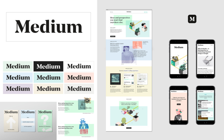 字母極簡運用品牌形象設(shè)計-Medium品牌logo設(shè)計與形象設(shè)計