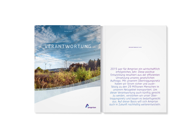 歐洲領先輸電運營商Amprion年度宣傳畫冊設計，藍粉漸變色營造平靜的印象