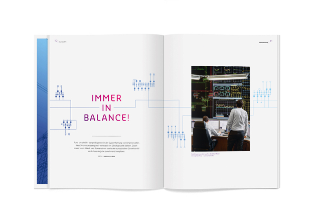 歐洲領先輸電運營商Amprion年度宣傳畫冊設計，藍粉漸變色營造平靜的印象