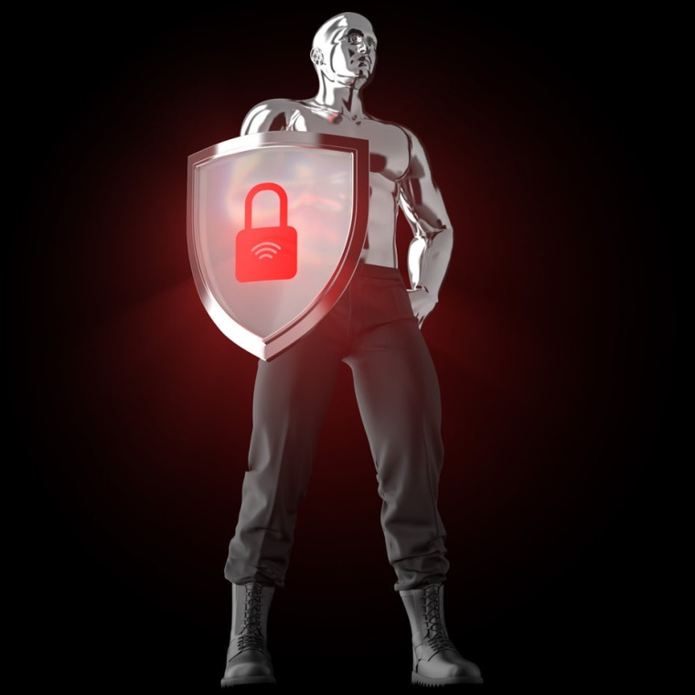 帶盾牌的鋼人的3D模型人物標(biāo)志設(shè)計