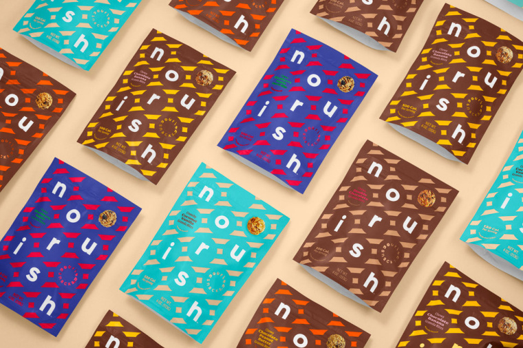 Nourish健康零食食品品牌包裝設(shè)計(jì)，色彩斑斕的條紋色塊來傳遞樂趣