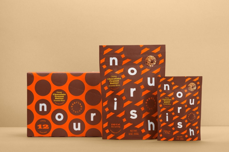 Nourish健康零食食品品牌包裝設(shè)計(jì)，色彩斑斕的條紋色塊來傳遞樂趣