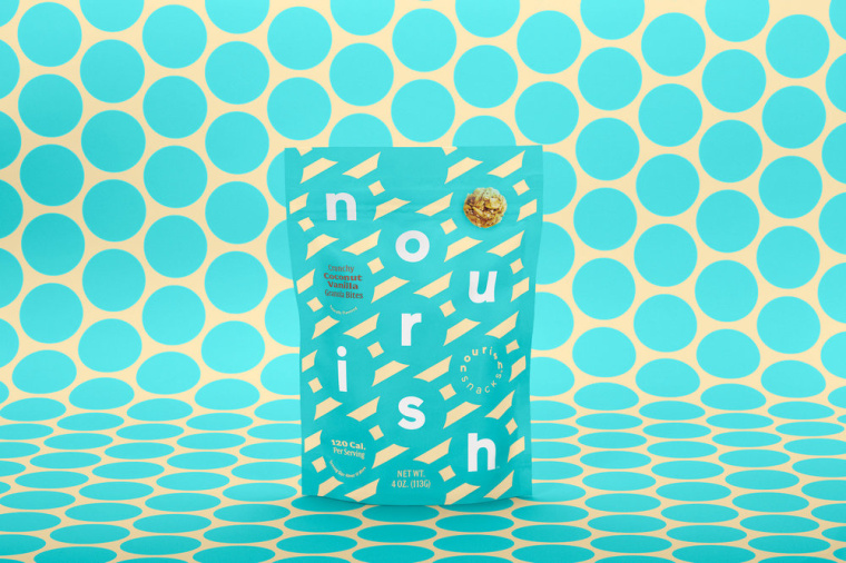 Nourish健康零食食品品牌包裝設(shè)計(jì)，色彩斑斕的條紋色塊來傳遞樂趣