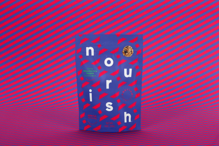 Nourish健康零食食品品牌包裝設(shè)計(jì)，色彩斑斕的條紋色塊來傳遞樂趣
