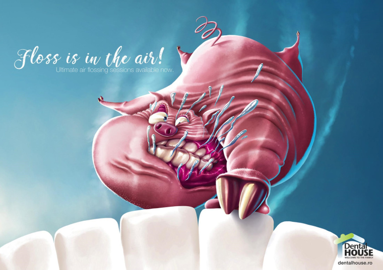 牙科之家終極空氣牙線平面廣告設(shè)計(jì)“牙線在空氣中”-豬 牙科之家終極空氣牙線平面廣告設(shè)計(jì)“牙線在空氣中”-豬