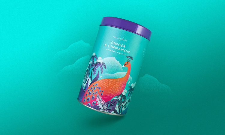 Noir 罐裝餅干禮盒包裝設(shè)計(jì),非常美麗的藝術(shù)插畫（孔雀）