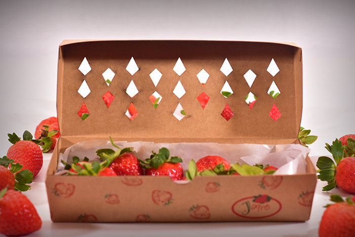 Jagpg草莓包裝設(shè)計(jì)，利于通風(fēng)的菱形棋盤格鏤空孔洞盒型設(shè)計(jì)