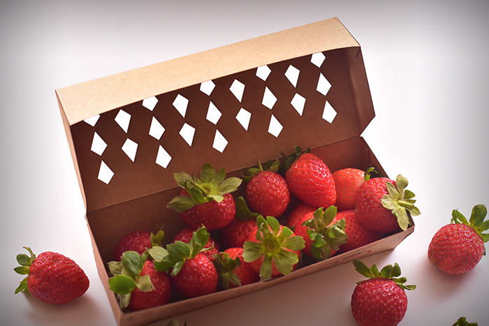 Jagpg草莓包裝設(shè)計(jì)，利于通風(fēng)的菱形棋盤格鏤空孔洞盒型設(shè)計(jì)