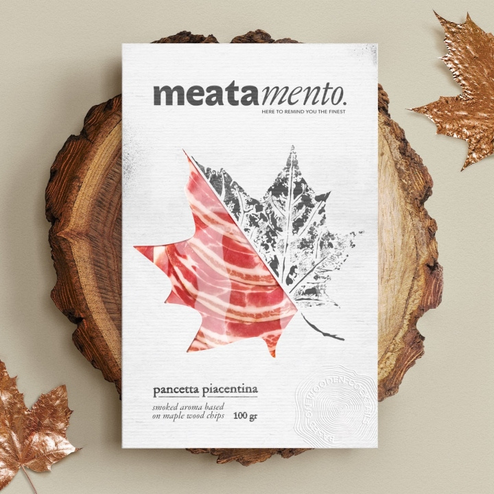 Meatamento熏肉包裝設(shè)計，采用葉子造型的開窗紙盒設(shè)計